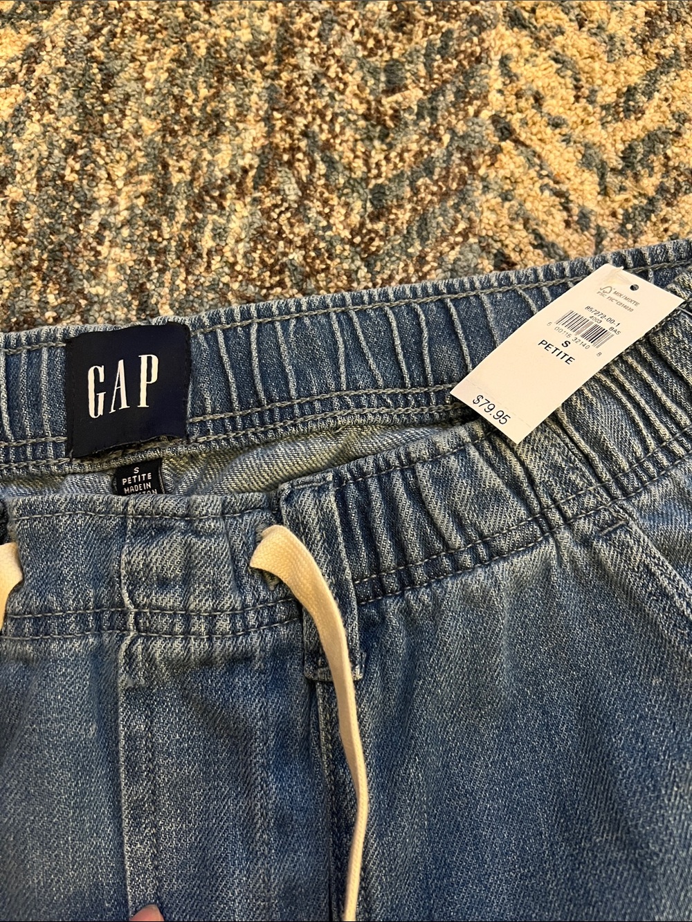 GAP Petite Denim Joggers in Light Blue with Cream Drawcord